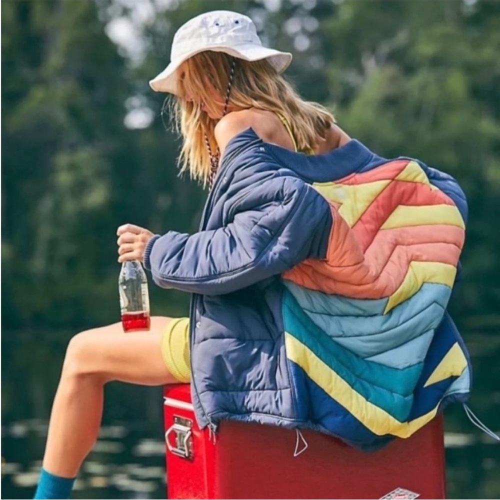 Free People Movement Midnight Moon Bomber Quilted Rainbow Size Large (L) NWOT